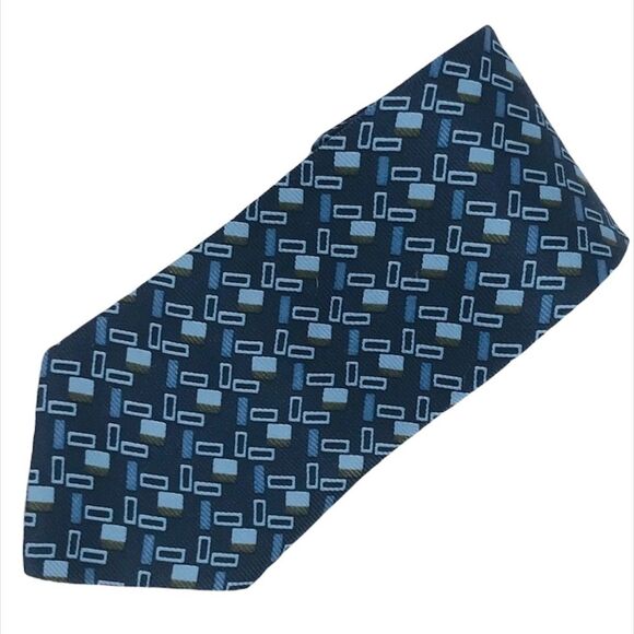 Tommy Hilfiger Rectangles Tie Navy Light Blue - Picture 1 of 5